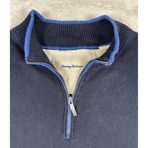Tommy Bahama Mens Sweater Cashmere Blend Quarter  1/4 Zip  Blue Large Pullover